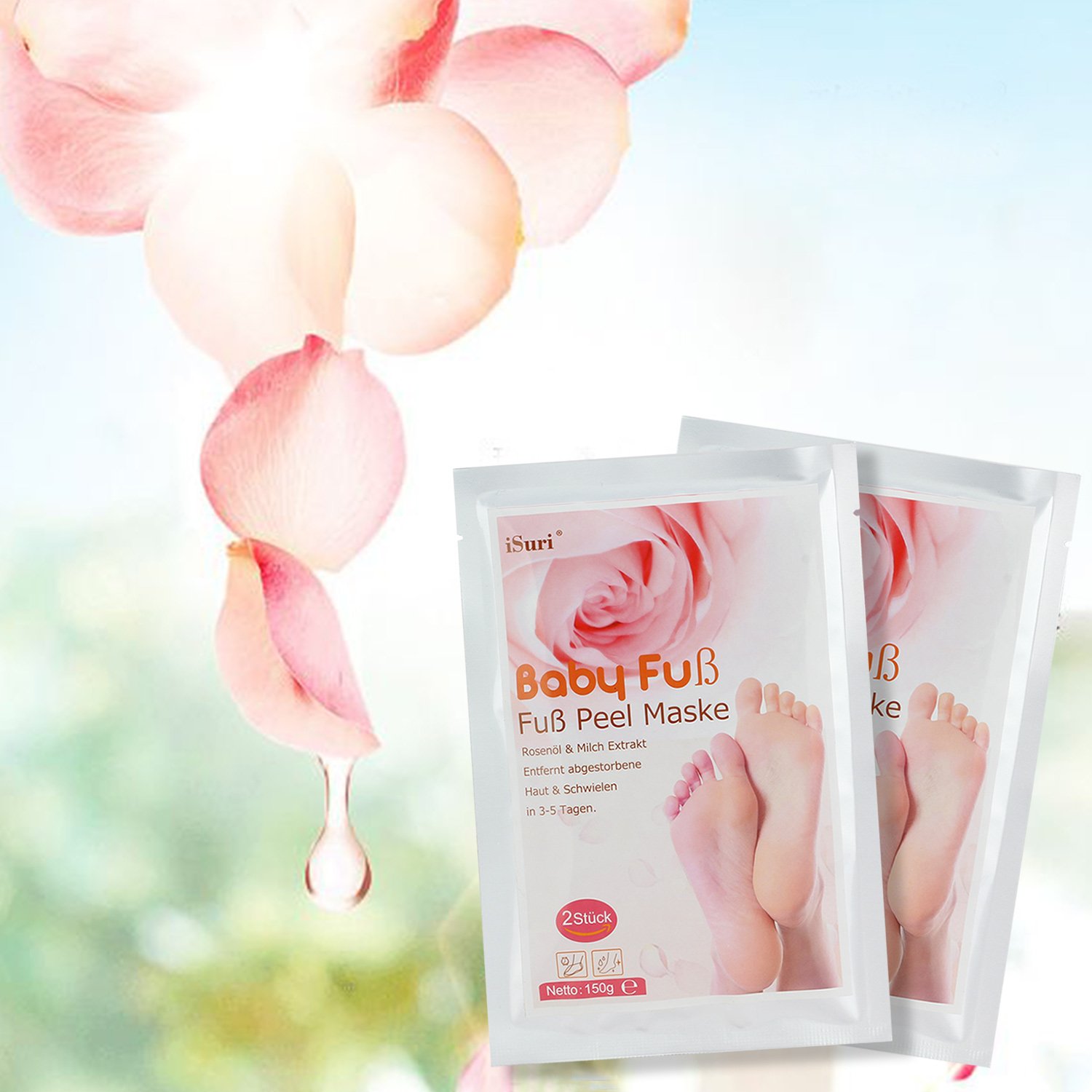 Premium Fußmaske, Babyfüße, Fuß Peeling Maske, Peeling Socken, iSuri 2 Paar Roseextrakt Exfoliating Foot Peel Mask für Männer Frauen- hervorragende Ergebnisse in 3-7 Tagen …