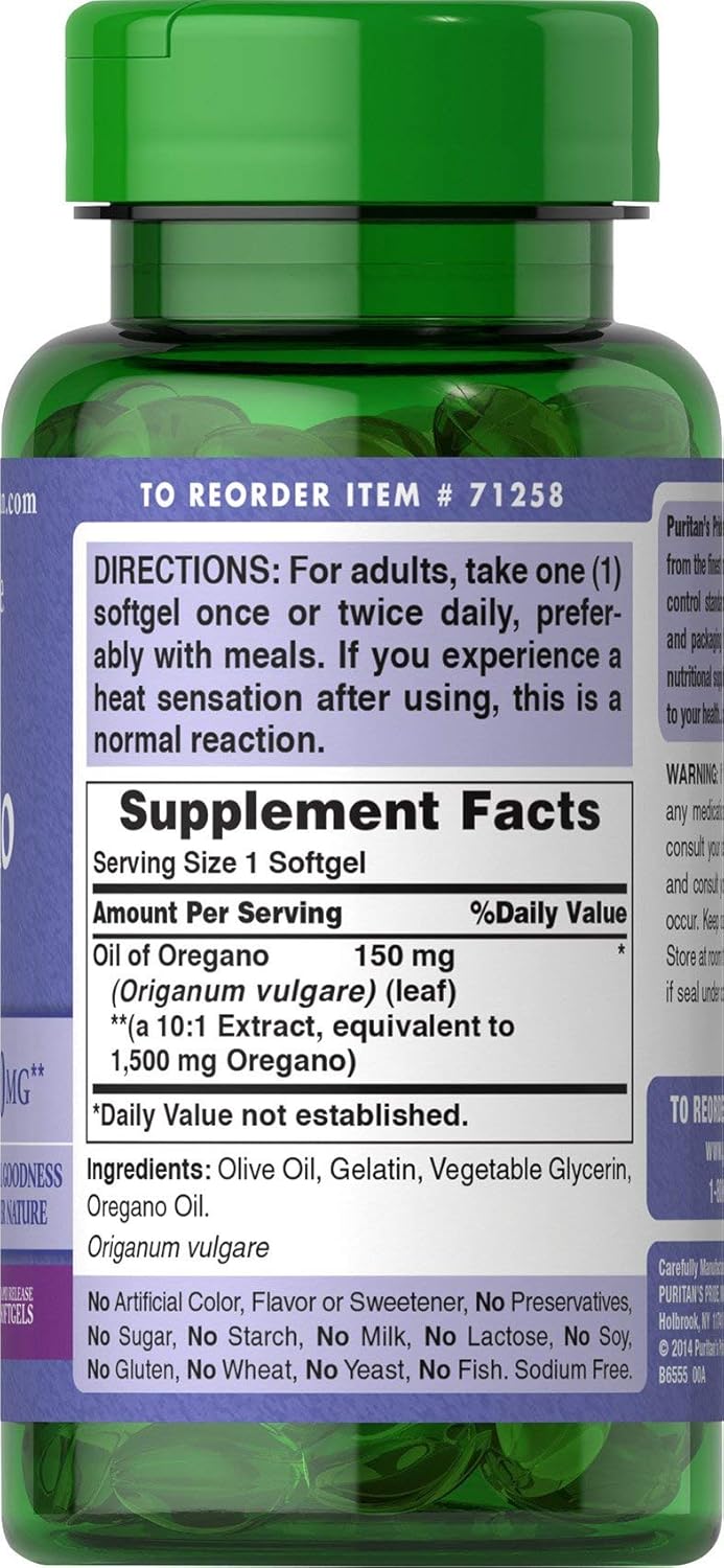 Oil of Oregano Extract by Puritan's Pride®, Contains Antioxidant Properties*, 1500mg Equivalent, 180 Rapid Release Softgels: Health & Personal Care