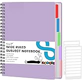 Koogel Spiral Notebook with Tabs, 5 Subject Spiral Notebook Wide Ruled with Removable Dividers, 200Pages Lined Journals for Women Journals Note Taking Work School Gifts, 8.5x11Inch, Purple