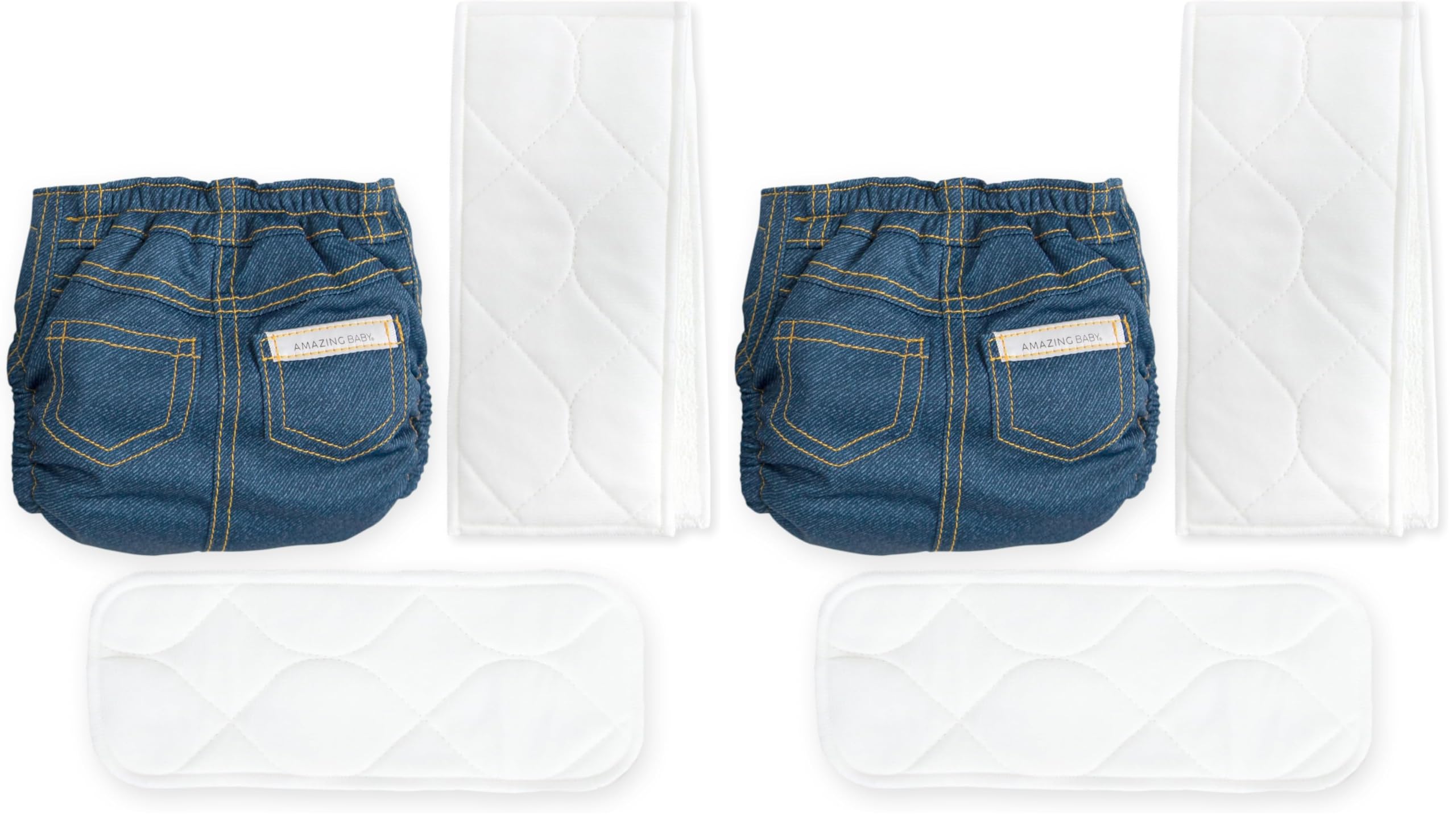 Amazing Baby Hybrid Cloth Diaper Cover/Swim Diaper, Newborn, Sz 1 (8-15 lbs), Use Boosties Disposable or Reusable Inserts, Blue Jean, SmartNappy Set: Cover + Tri-Fold + Booster Pad (Pack of 2)