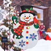 12 x 18 Inches Lighted Snowman Garden Flag Decorations - Double-Sided Vertical Christmas Holiday Yard Flag Sign with LED Lights, Indoor Outdoor House Patio Décor Party Supplies