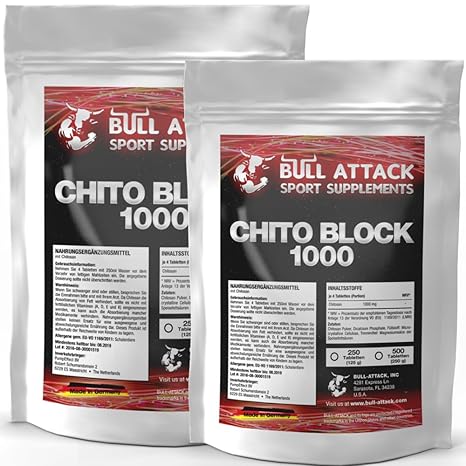 CHITO-BLOCK-1000 | 2x 500 (1000) Tabletten Großpackung XXL reines Chitosan | 252 Portionen Vorratspackung | Fett-Blocker / Fe