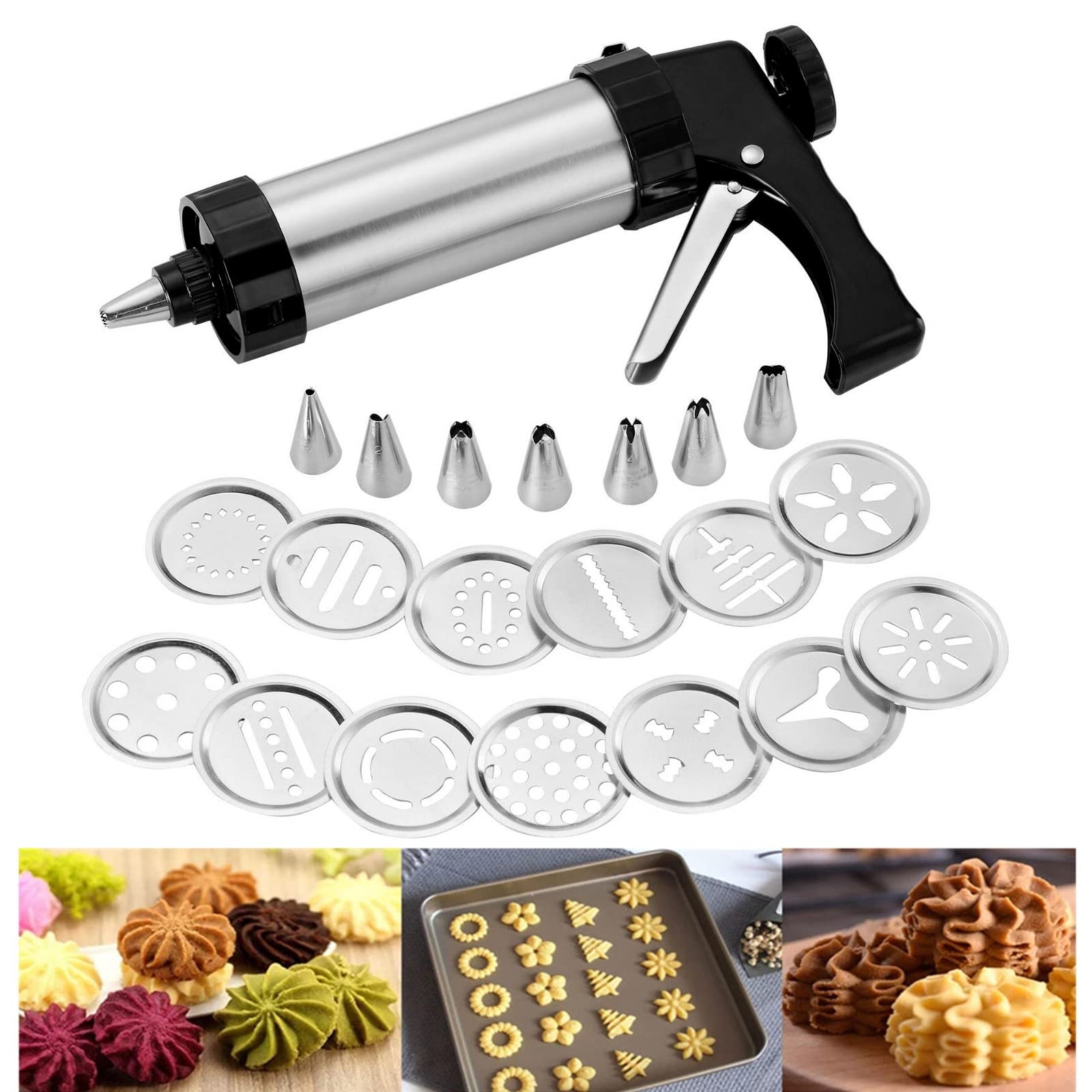 Biscuit Making and Icing Set for Cake Decorations, Stainless Steel Cookie Biscuit Press Icing Decorating Gun Sets