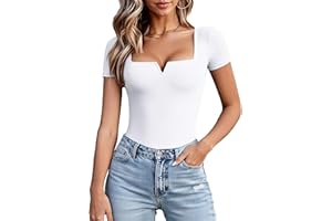 Avidlove Women's Short Sleeve Bodysuit Square Neck Body Suits One Piece T Shirt Summer Going Out Tops Date Outfits
