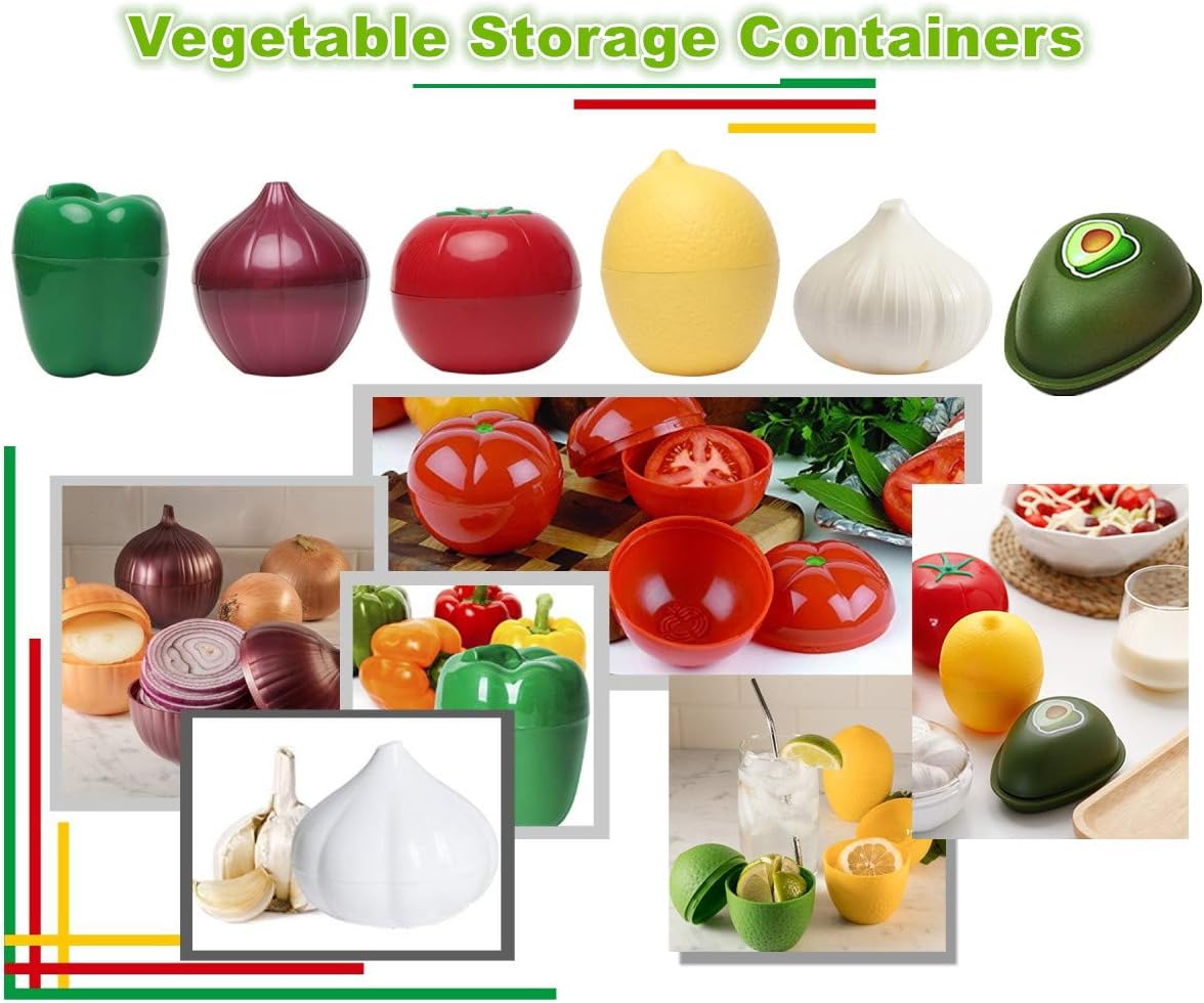 KeepingcooX Classic Food Savers Set of 5, Vegetable Protectors, Onion, Pepper, Garlic, Lemon, Tomato - Image 3