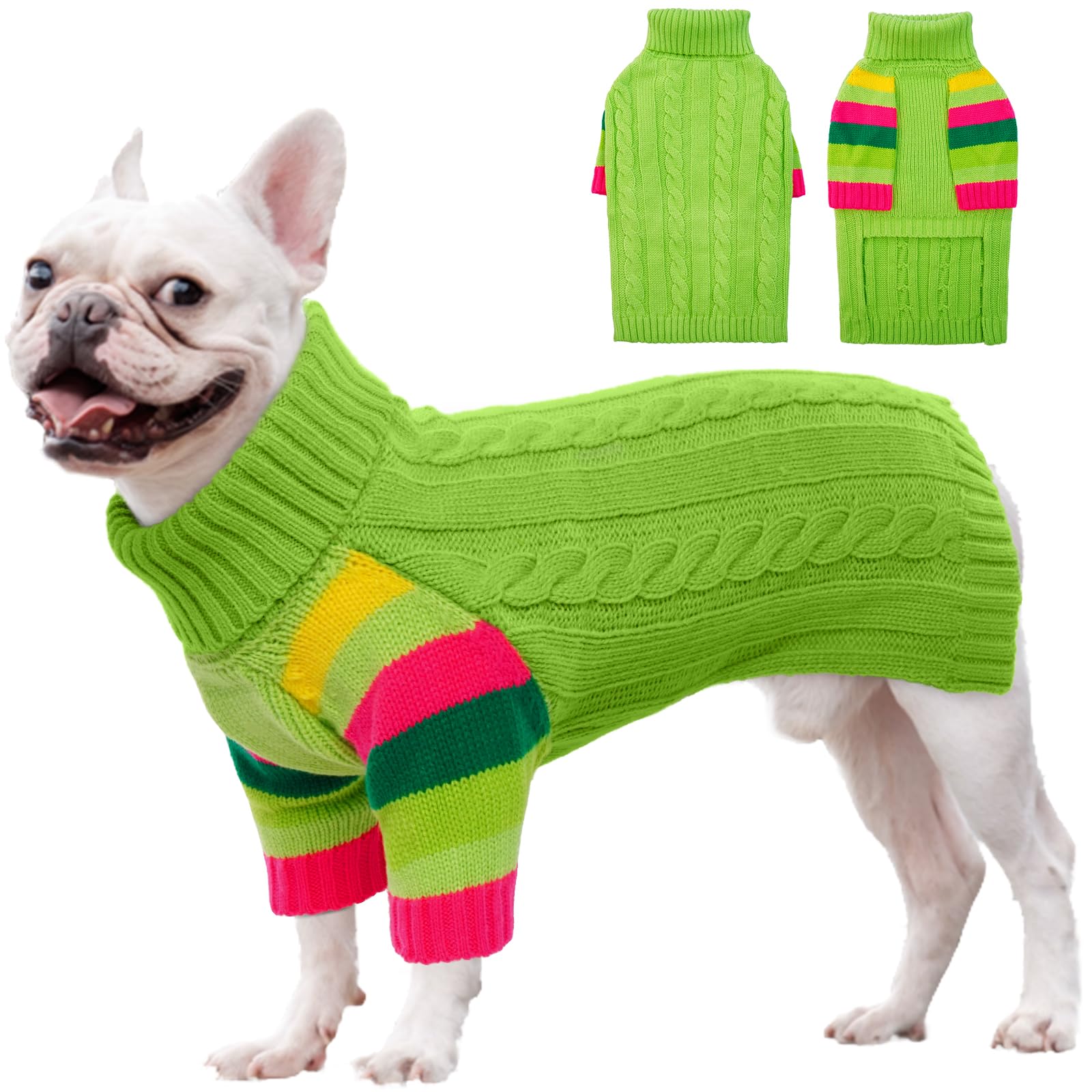 OUOBOB Dog Jumper, Medium Turtleneck Pullover Winter Vest for Girls Boys, Christmas Outfits, Pet Sweatshirt Apparel Knitwear, Frenchie, Beagle, Boston Terrier M — image 1