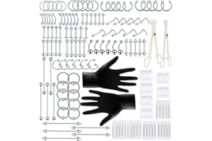 Aumeo 140-142PCS Body Piercing Kit Stainless Steel Acrylic 14G 16G 20G Lip Nose Belly Button Rings Tongue Tragus Cartilage Helix Eyebrow Daith Rook Earring Piercing Jewelry Tool