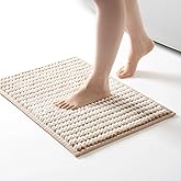 FRESHMINT Chunky Ombre Chenille Bathroom Rug 17"x24", Small Water Absorbent Soft Bath Rugs for Bathroom Floor, Thick Non Slip Bath Mat Washable Quick Dry Shower Mats, Beige and White