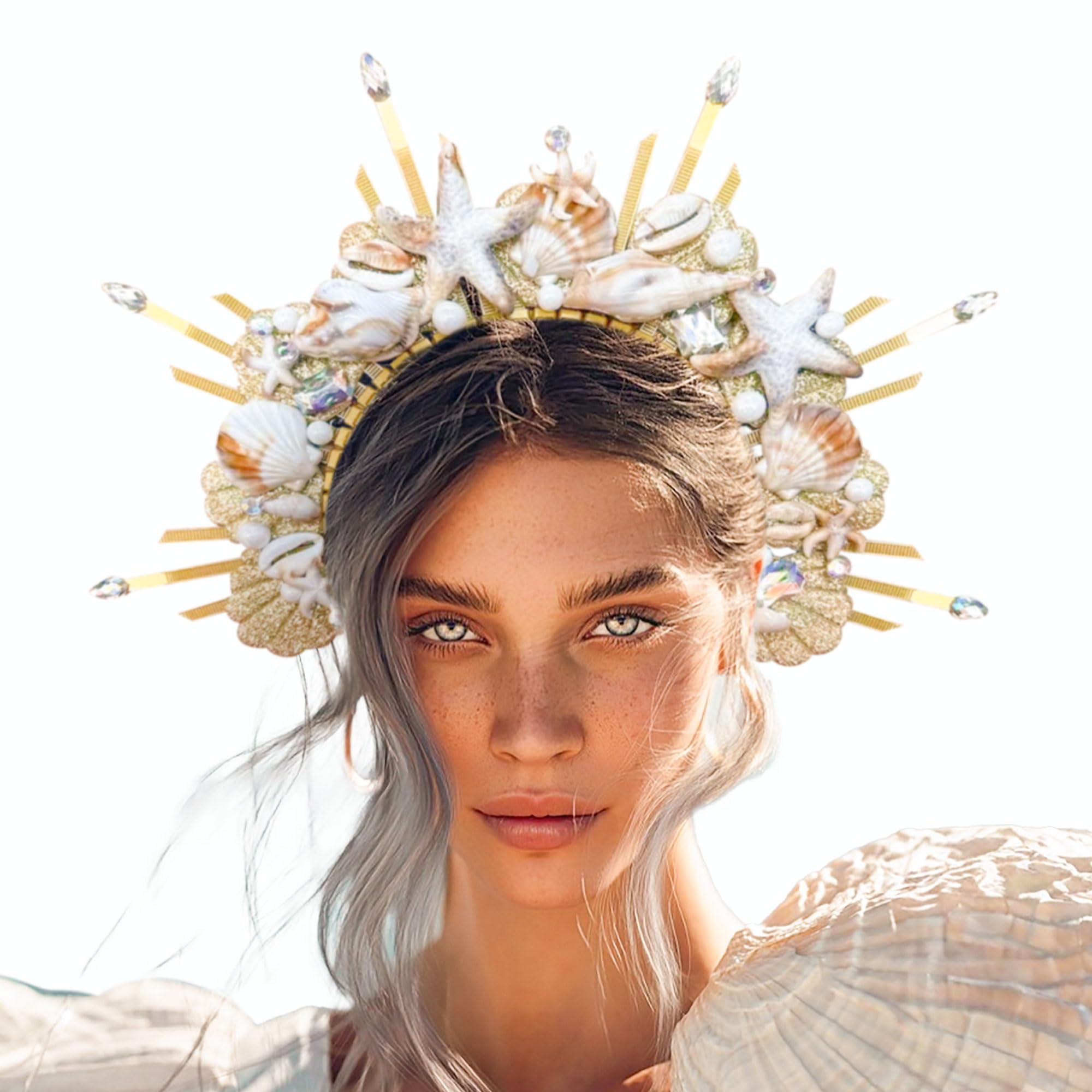 JeVenis Mermaid Crown Headband Seashell Crown Siren Costume Women Gold Halo Crown Headpiece for Mermaid Sirens Goddess Cosplay Renaissance