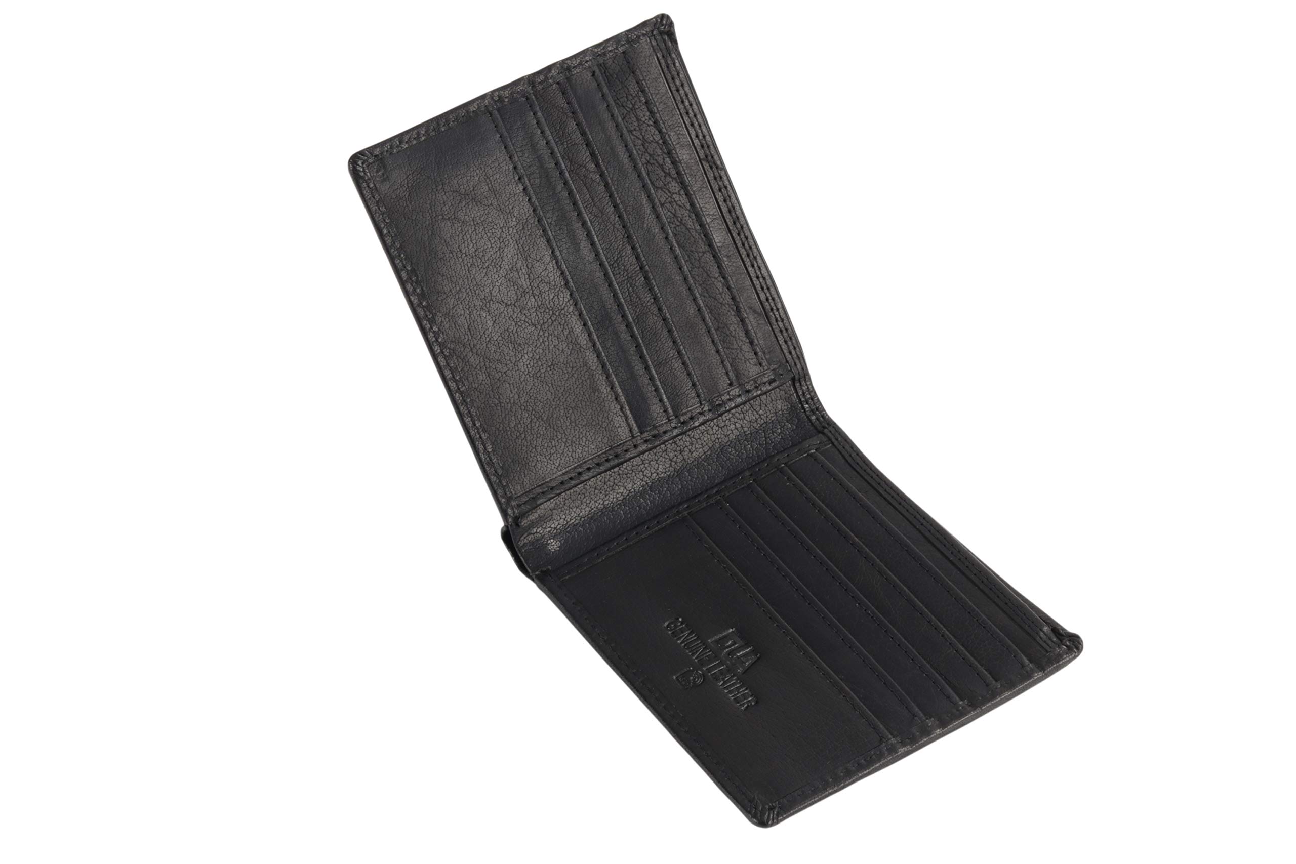 DUA RFID Mens Genuine Leather Bifold Wallet Card Holder Black & Brown (Black)