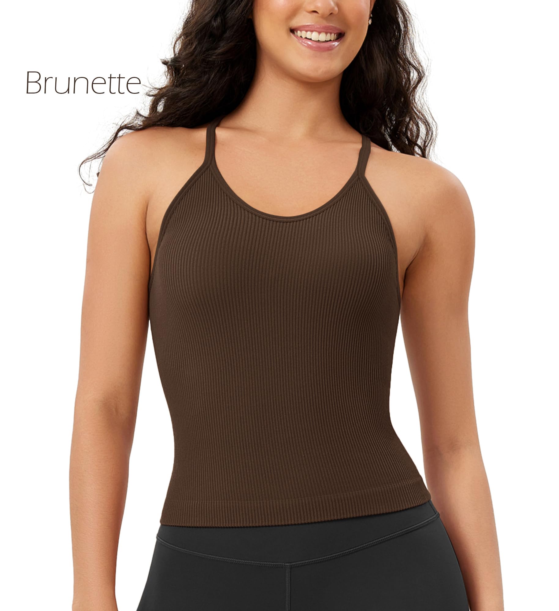 ODODOS Women's Crop 3-Pack Seamless Rib-Knit Camisole Crop Tank Tops