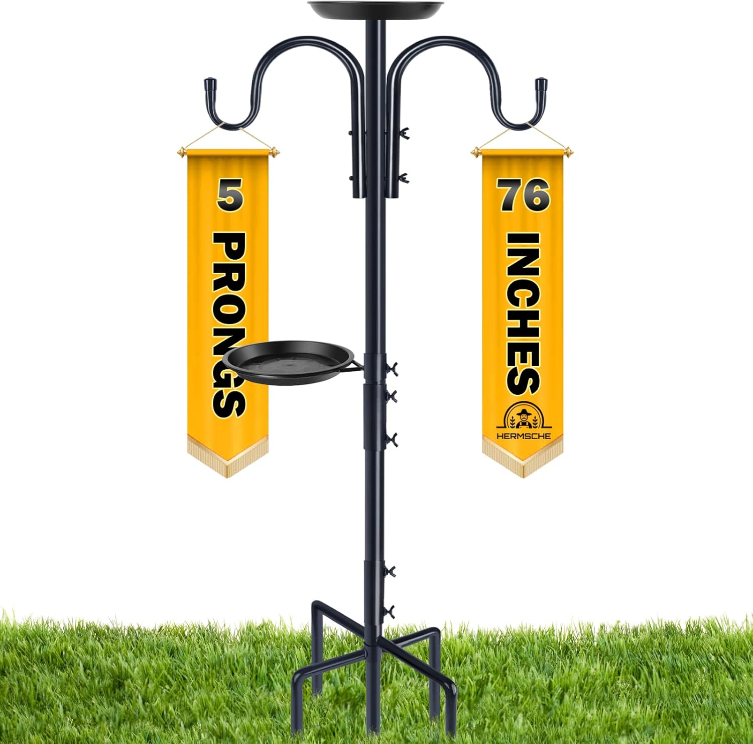 Outdoor Shepherd's Hooks - Bird Feeder Pole, Double Shepherds Hooks for Outdoor with 2 Trays, 76