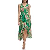 Eliza J Womens Surplus Hi Lo Maxi Style Printed Chiffon Sleeveless Vneck Floral Dress