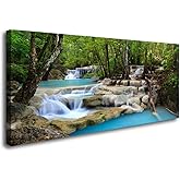 S01574 1 Panels Wall Art Tropical Beautiful Waterfall Prints Light Green Forest Natural Landscape Picture Canvas Paintings Scenery Spring Summer landscape for Home Wall Decor Artwork XXLarge