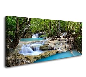 S01574 1 Panels Wall Art Tropical Beautiful Waterfall Prints Light Green Forest Natural Landscape Picture Canvas Paintings Scenery Spring Summer Landscape for Home Wall Decor Artwork XXLarge