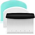 Ecavria Bench Scraper, Premium Stainless Steel Dough Scraper with 2 PCS Flexible Bowl Scraper, Dough Cutter with Measuring Scale, Versatile Kitchen Scraper Set for Pastry Bread Pizza Cake