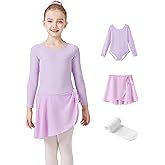 Tottog Girls Ballet Dance Long Sleeve Leotard with Removable Skirt and Tights Combo, Toddlers Gymnastics Ballerina Outfit