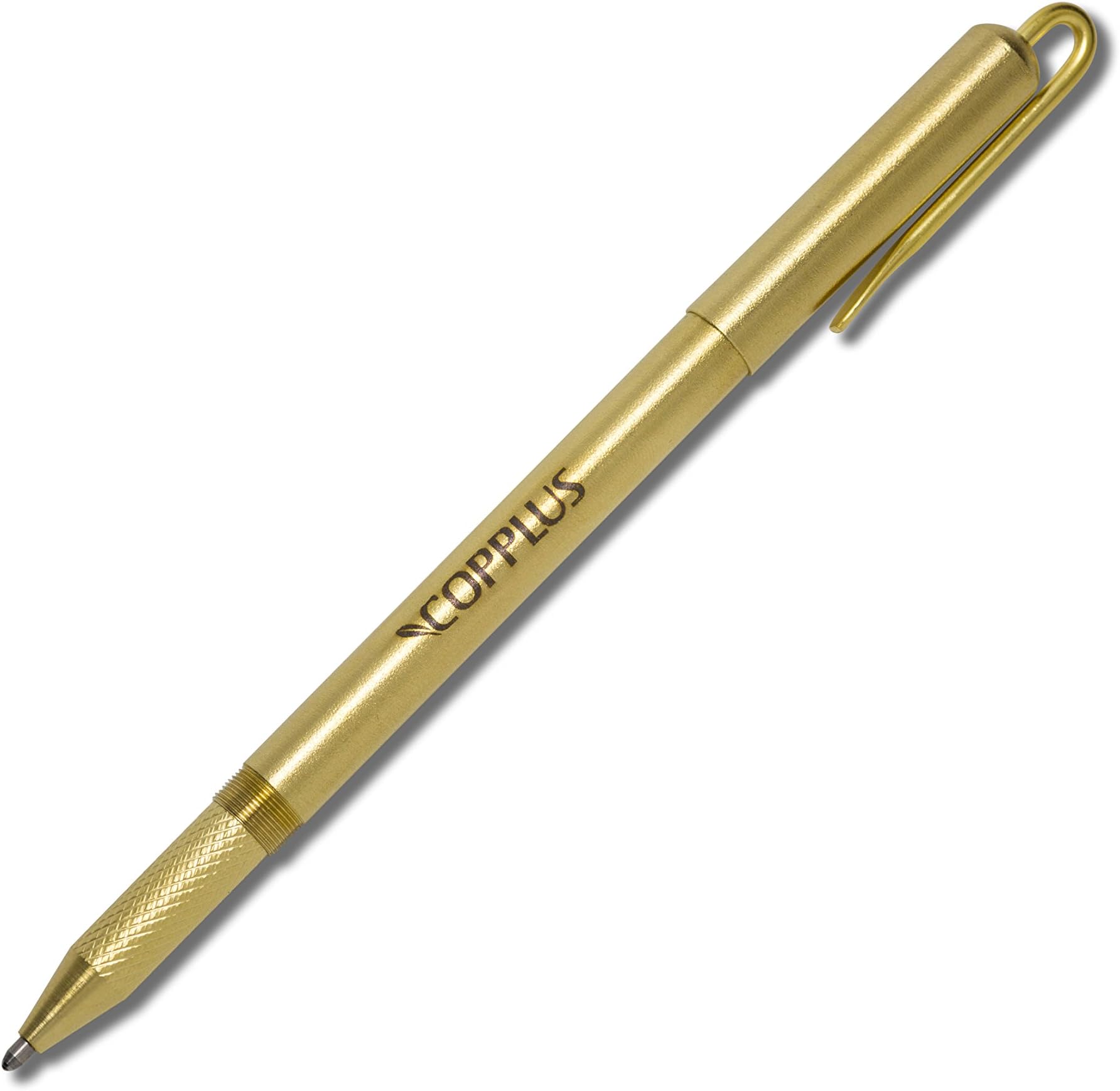 Copplus Matte Brass Pen with Clip, Cap Can Be Screwed onto the Top of Barrel, Refillable with Parker G2 Style Ballpoint Ink Cartridges