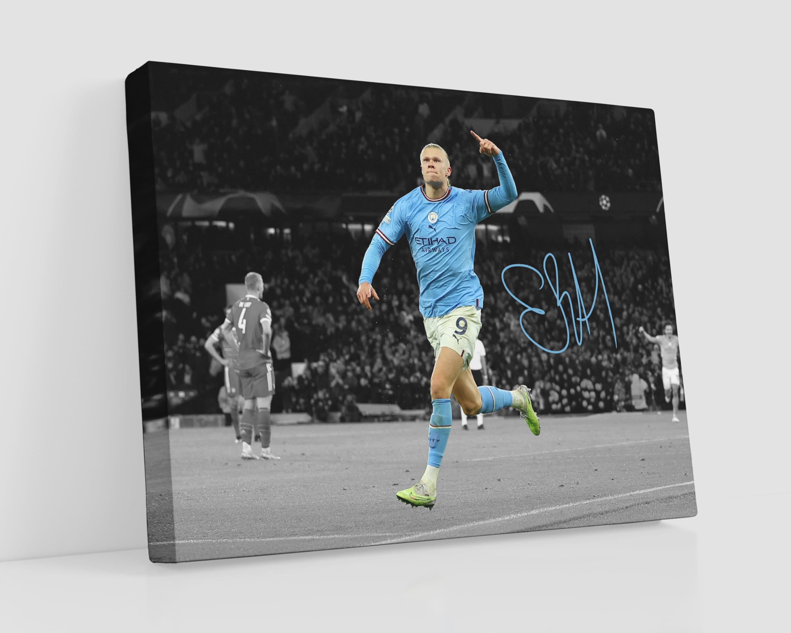 HWC Trading Erling Haaland Manchester City 16 x 12 inch Streched Canvas Print Signed Autograph for Football Fans and Supporters - Image 4