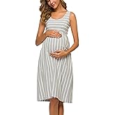 Ecavus Womens Maternity Tank Dress Stripe Color Block Sleeveless Knee Length for Baby Shower