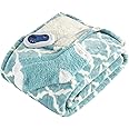 Comfort Spaces Plush to Sherpa Electric Blanket Shawl Shoulder, Neck Wrap with Matching Sock Set Giftable Ultra Soft, Warm, Snuggle Fleece-Reversible Heated Poncho Throw, 50" W x 64" L, Ogee Aqua