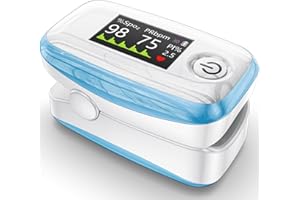 Alecaremed YM504 Pulse Oximeter, 4 Color TFT-OLED 20 × Memory Oxygen Monitor Fingertip, Blood Oxygen Saturation Monitor with Alarm, Batteries and Lanyard (Blue)