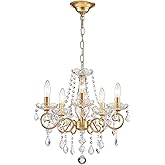 Wieliou Mini Crystal Chandelier, Golden Crystal Lighting,5-Light Modern Chandelier for Living Room Kitchen Island Entryway Be