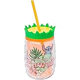 Silver Buffalo Disney Lilo and Stitch Greetings From Hawaii Featuring Scrump Pineapple Shaped Double Wall Tumbler, 16 Ounces
