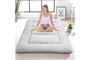 JZGYDD Japanese Floor Mattress,Thicken Japanese Floor Sleeping Pad Foldable,Roll Up Tatami Mat Easy to Store and Portable,Futon Mattress Suitable for Camping and Guest Room (Light Gray, Full (80" X 47"))