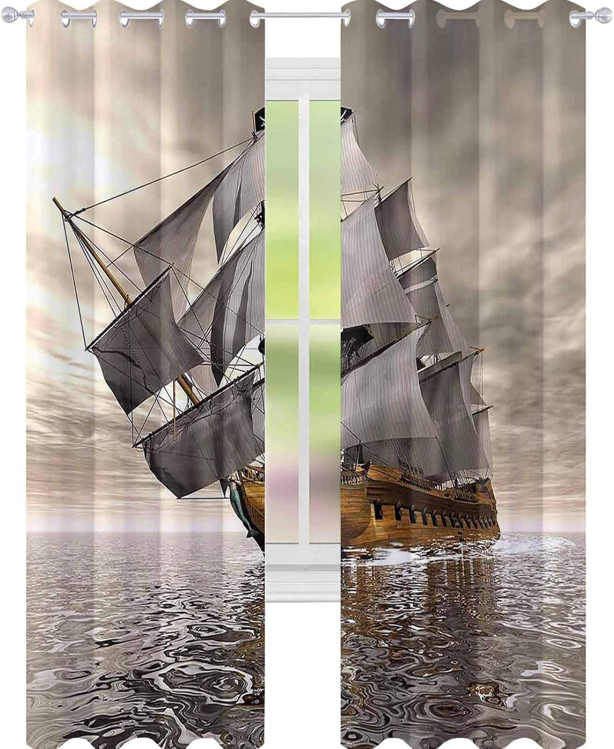 YUAZHOQI Cortinas para sala de estar estilo océano D barco pirata mar