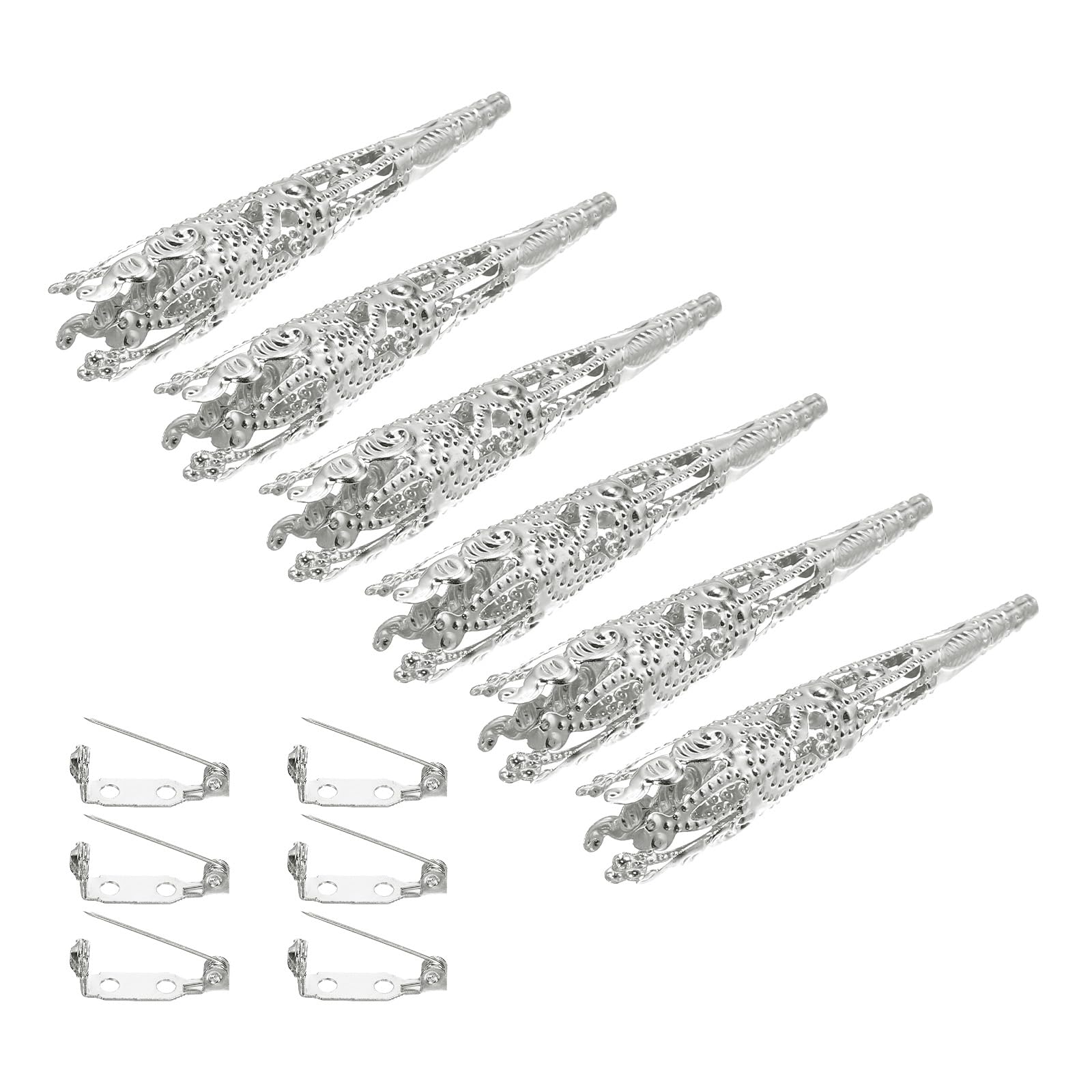 PATIKIL 41mm Corsage Decorative Holder, 6 Pcs Brooch Pin Vase Pocket Boutonnieres Holder with Bar Pins for Wedding Party DIY Crafts, Silver Tone