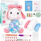 ChezMax Crochet Kit for Beginners, Easter Bunny Crochet Animal Kit with Yarn, Starter Kit with Step-by-Step Video Tutorials, Learn to Crochet Kits for Kids and Adults, DIY Knitting Craft Supplies Gift