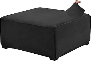 ANWUCHEN Ottoman Cover Square-Stretch Velvet Ottoman Cover -Soft Square Ottoman Covers Slipcover -Thick Storage Ottoman Cover Foot Stool Cover with Elastic Bottom X-Large Black