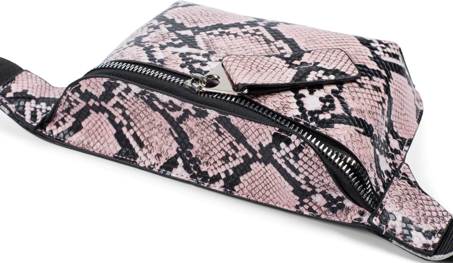 styleBREAKER Ladies Fanny Pack with Snake Pattern, Adjustable Strap, Zipper, Belt Pouch, Hip Pocket 02012321, Colour:Rose-Black - Image 5