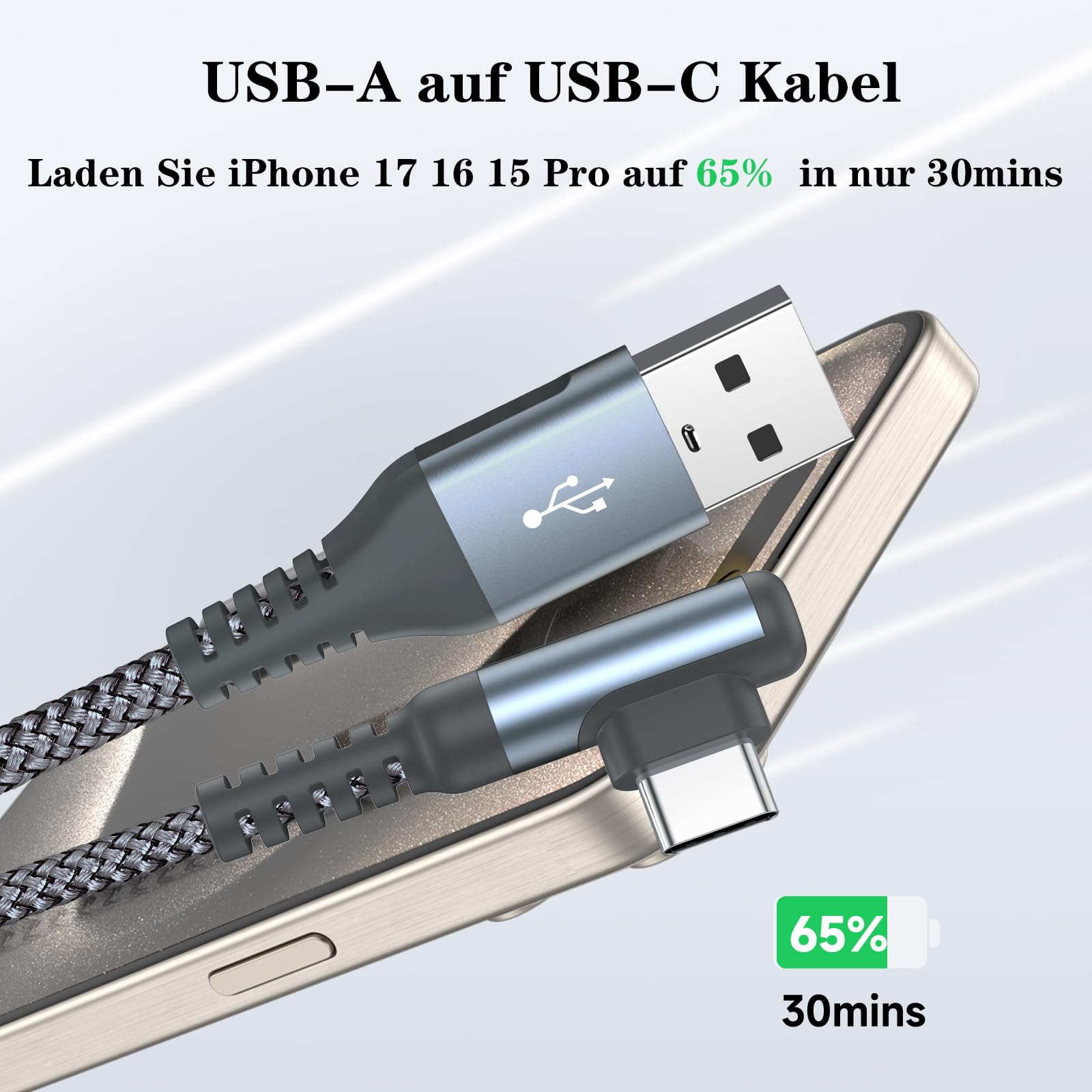 USB C Kabel 3.1A Schnellladung [2Stück 2m], Ladekabel USB C Winkel Type C Kabel Nylon für i Phone 17 16 15 Pro Max,Samsung S26 S25 S24 S23 S22,S21,S20 S10 S9,S8,Note20,M31 M30s M20,A72 A71 A52 A51 2