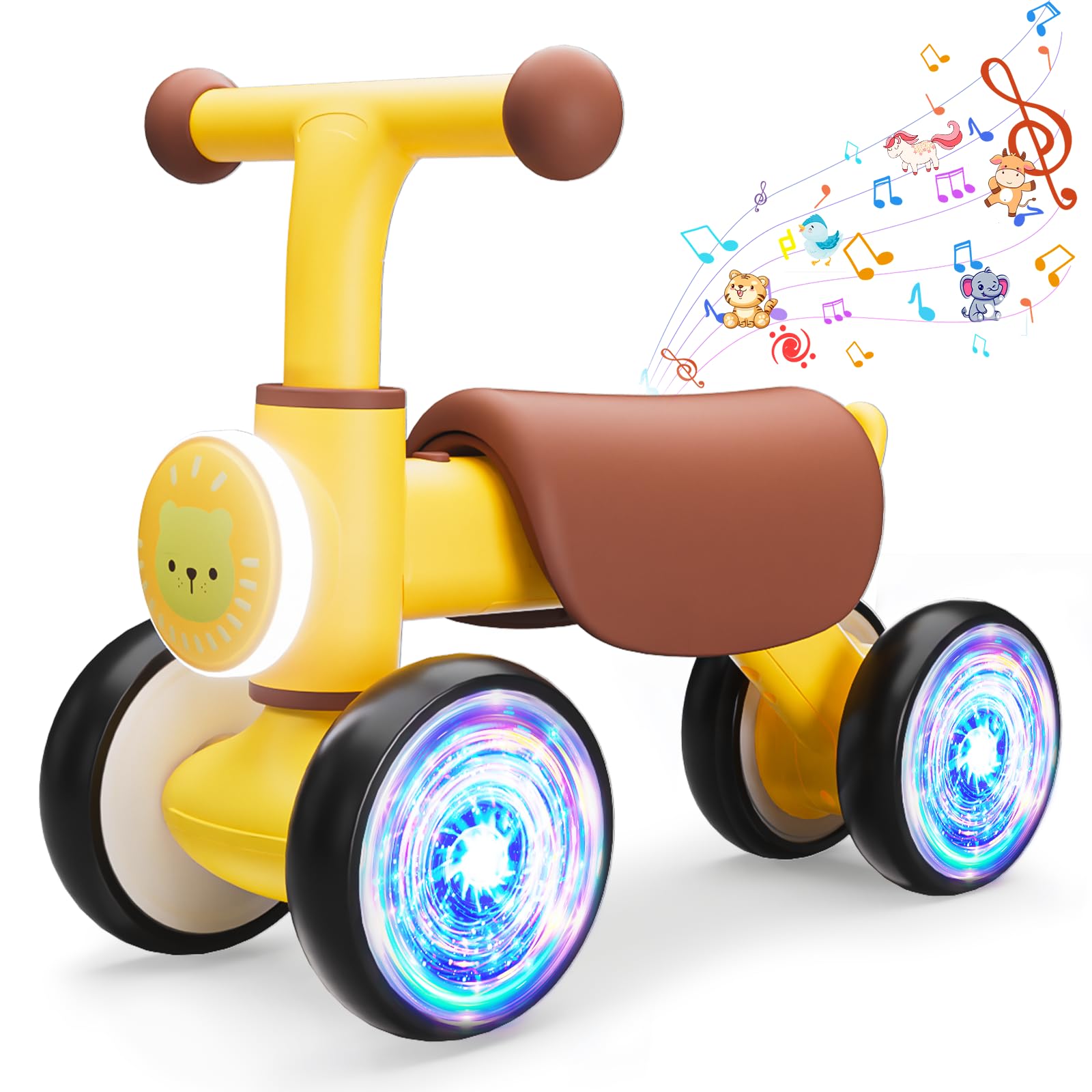 Balance Bike Toys for 1 Year Old Boy, Toddler Toys for 1 Year Old Girls Gifts, Toddler Bike with Colorful Glow Wheel, Soft Music, Cute Animal Sound, One Year Old Birthday Gifts Image