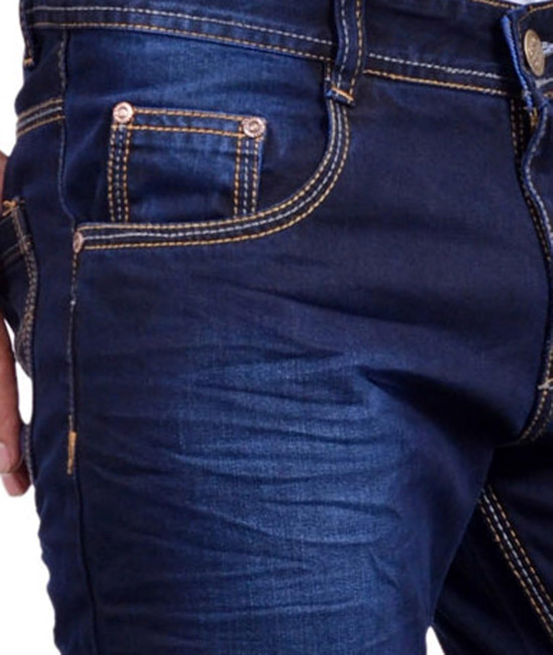 studio nexx men's dark blue slim fit whiskered jeans