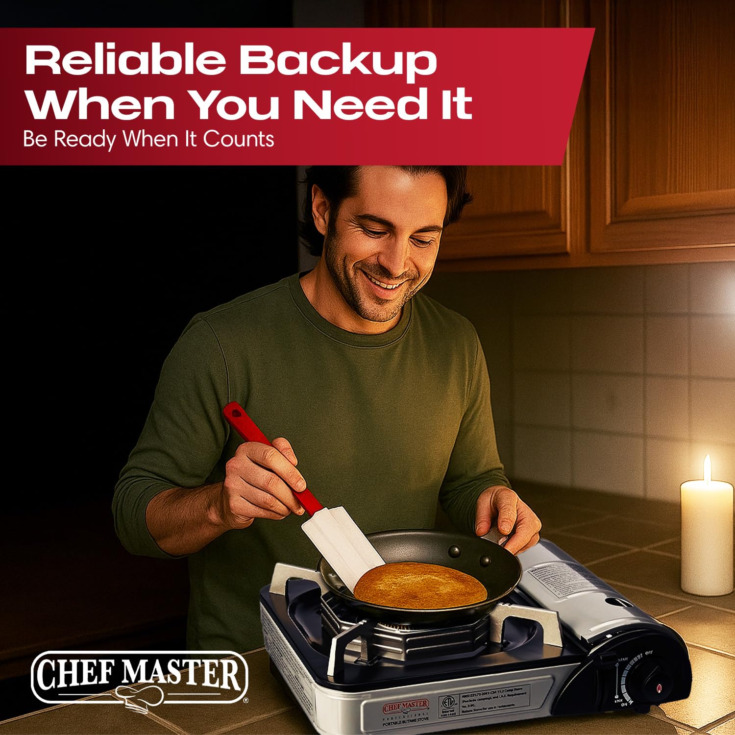 Chef-Master 90011 Butane Countertop Stove, 10 000 BTU Portable with Carry Case, High Performance, Piezo Ignition, Brass Burner, Safety Stop