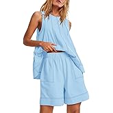 Nirovien Womens Short Sets 2 Piece Vacation Outfits Sleeveless Tank Top and Shorts Matching Set with Pockets