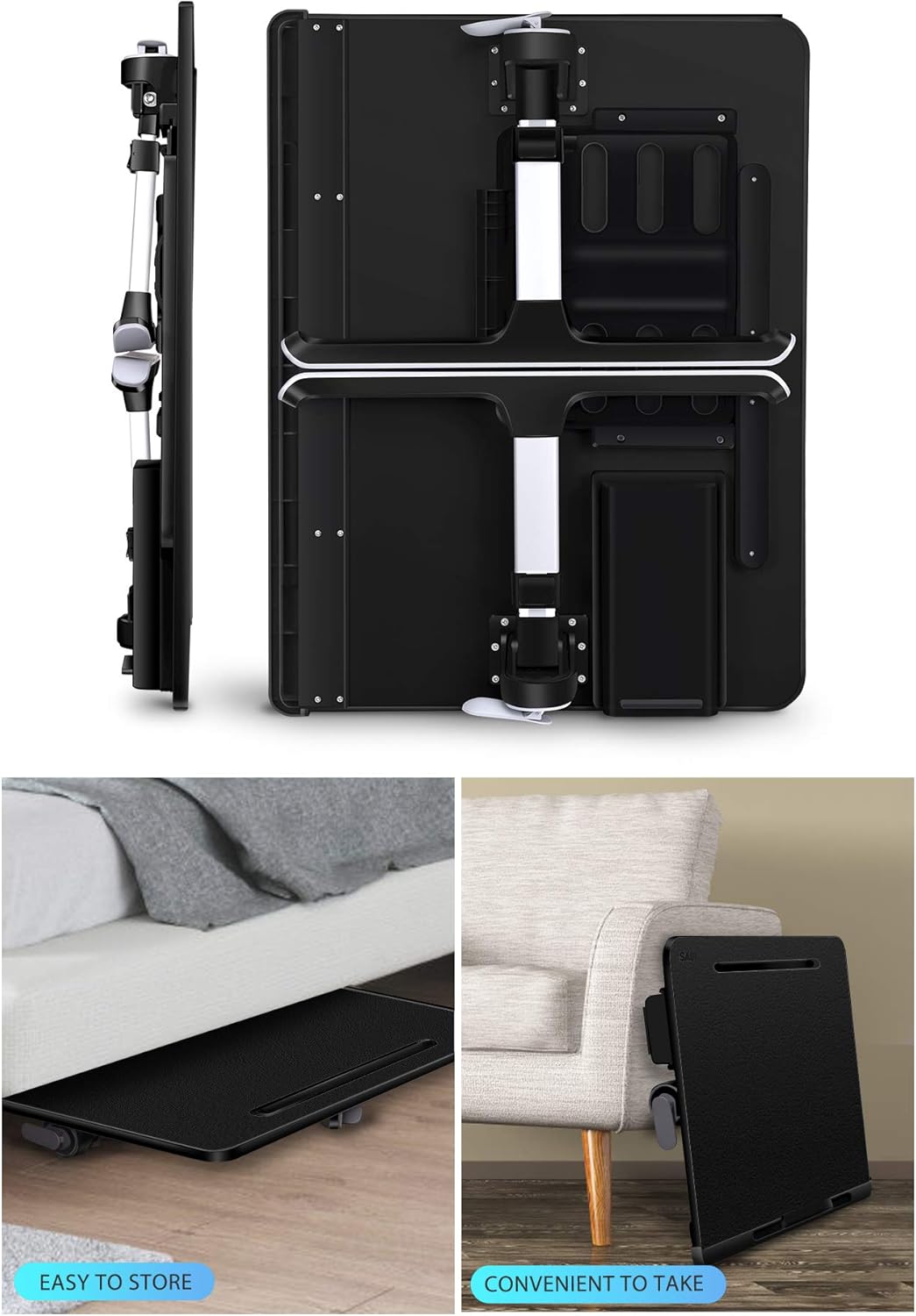 SAIJI Laptop Bed Tray Table, Adjustable Laptop Desk for Bed, Foldable Laptop Stand with Storage Drawer for Eating, Working, Writing, Gaming, Drawing (X-Large, Black) : Office Products