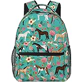 Horses Floral Horse Breeds Farm Animal Pets Flowers Pattern Backpack for Women Boys Teens School Backpacks Students Bookbag Laptop Backpack Large Adult Hiking Camping Rucksack 15.6 Inch