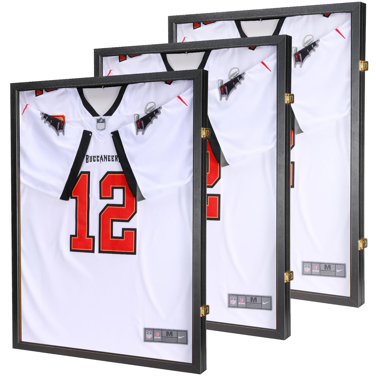 GUTAG 3 Packs Jersey Wooden Frame Display Case -Shadow Box with 98% UV Protection Acrylic and Hanger for Baseball Basketball Football Hockey Sport Shirt and Uniform Black Image