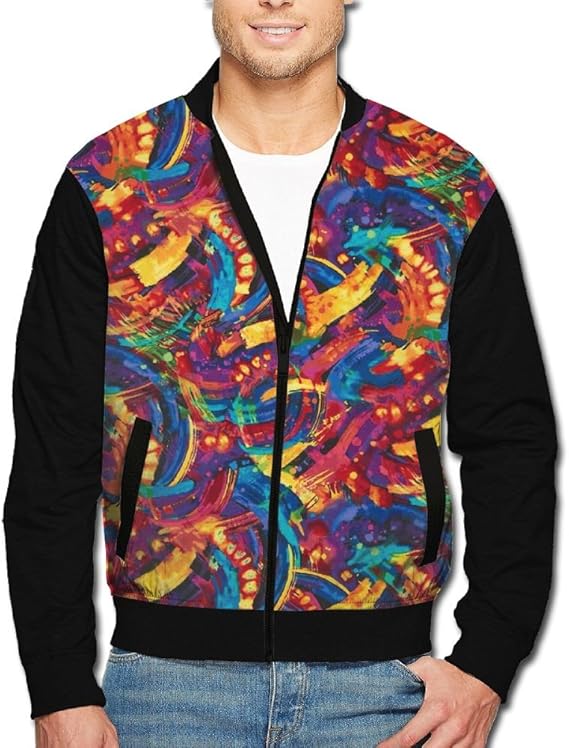 Colorful Painting Abstract Paint Men's Classic Zipper Jacket Coat Amazon.ca Clothing & Accessories