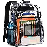 Vorspack Clear Backpack Heavy Duty - Extra Large Clear Book Bag with Multi-pockets See Through Backpack for College Workplace Travel - Black