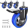 Stem Caster Wheels 4 inch Heavy Duty Threaded Stem Mount Casters Set of 4 with American Size UNC 1/2"-13 x 1 Swivel Industrial Castors with Safety Dual Locking Wheel for Furniture and Cart
