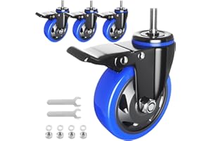 WOZESEIK Stem Caster Wheels 4 inch Heavy Duty Threaded Stem Mount Casters Set of 4 with American Size UNC 1/2"-13 x 1 Swivel Industrial Castors with Safety Dual Locking Wheel for Furniture and Cart