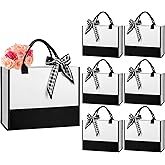 Reginary 6 Pack Canvas Beach Tote Bags with Handles and Scarves Large Capacity Waterproof Tote Set for Women Black and White Reusable Gift Bags for Travel Shopping Wedding