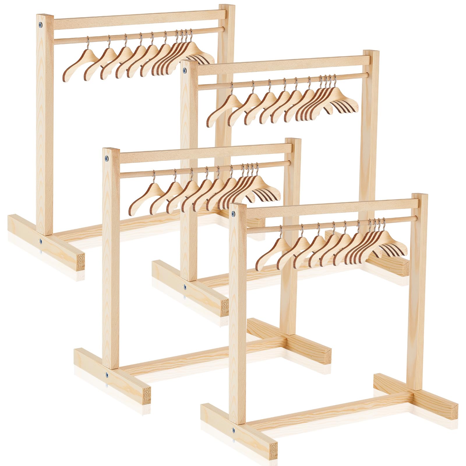 Photo 1 of Civaner 44 Pcs Doll Garment Rack with Wooden Clothes Hanger for 18 Inch Girl Doll Clothes Mini Hangers Wardrobe Furniture Accessories for Dollhouse Baby Shower Supplies (Wood)