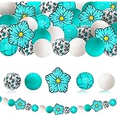 55Pcs Vintage Turquoise Green Flower Silicone Focal Beads - 15mm Printed Round Beads for DIY Keychains, Beaded Pens, Pendant Charms, Home Decor, Bracelets, and Other Jewelry