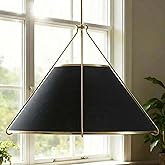 24 Inch Modern Industrial Pendant Light for Kitchen Island - Adjustable Hanging Light with Natural Conical Linen Shade & Blac